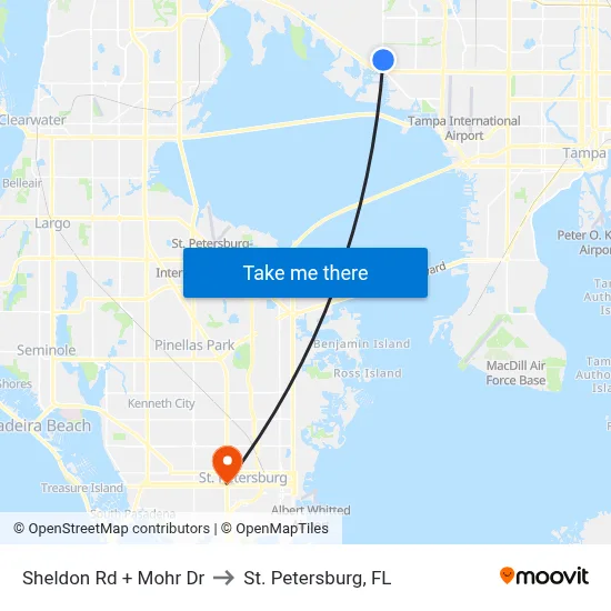 Sheldon Rd + Mohr Dr to St. Petersburg, FL map