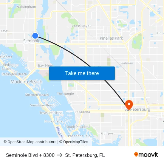 Seminole Blvd + 8300 to St. Petersburg, FL map