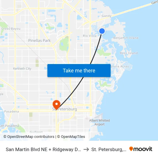 San Martin Blvd NE + Ridgeway Dr NE to St. Petersburg, FL map
