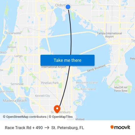 Race Track Rd + 490 to St. Petersburg, FL map