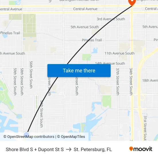 Shore Blvd S + Dupont St S to St. Petersburg, FL map