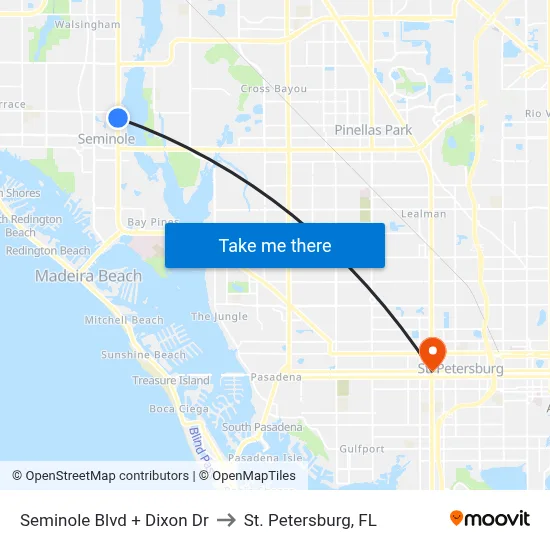 Seminole Blvd + Dixon Dr to St. Petersburg, FL map