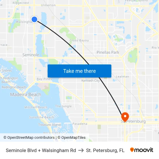 Seminole Blvd + Walsingham Rd to St. Petersburg, FL map