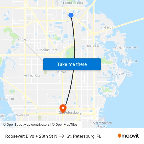 Roosevelt Blvd + 28th St N to St. Petersburg, FL map