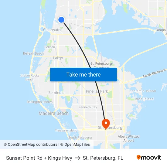 Sunset Point Rd + Kings Hwy to St. Petersburg, FL map