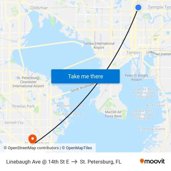 Linebaugh Ave @ 14th St E to St. Petersburg, FL map