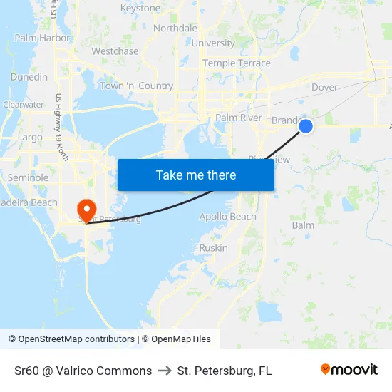 Sr60 @ Valrico Commons to St. Petersburg, FL map