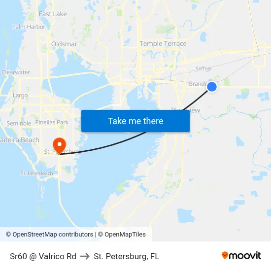 Sr60 @ Valrico Rd to St. Petersburg, FL map