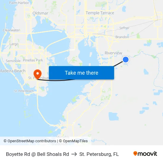 Boyette Rd @ Bell Shoals Rd to St. Petersburg, FL map