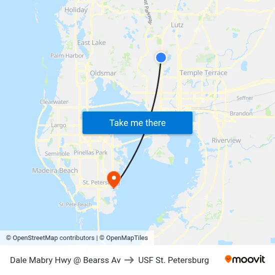 Dale Mabry Hwy @ Bearss Av to USF St. Petersburg map