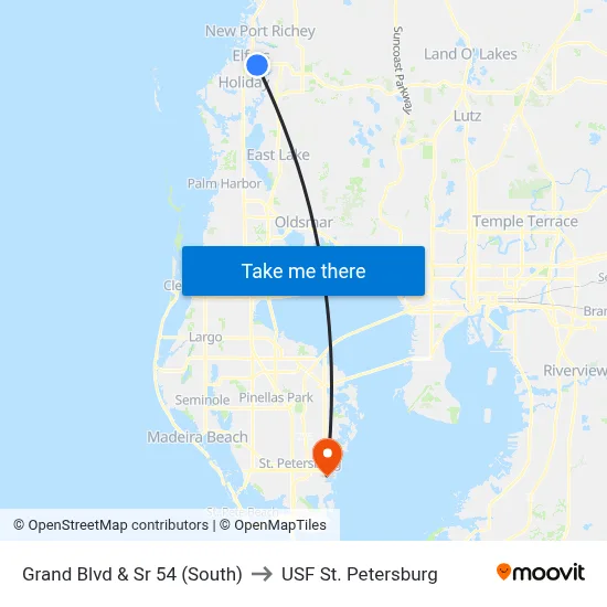 Grand Blvd & Sr 54 (South) to USF St. Petersburg map