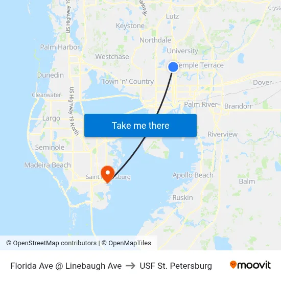 Florida Ave @ Linebaugh Ave to USF St. Petersburg map