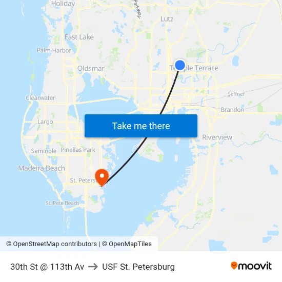 30th St @ 113th Av to USF St. Petersburg map