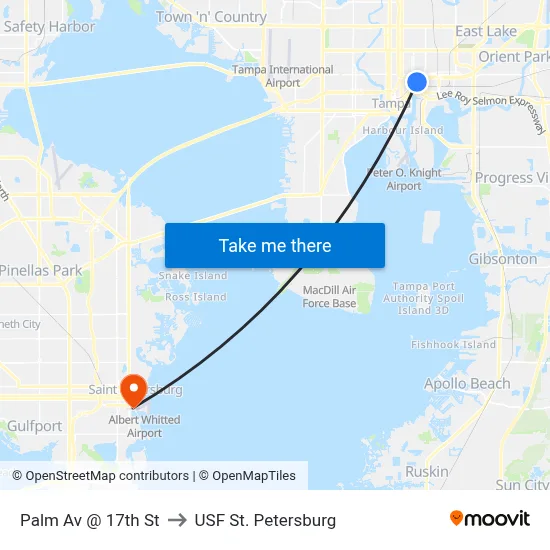 Palm Av @ 17th St to USF St. Petersburg map
