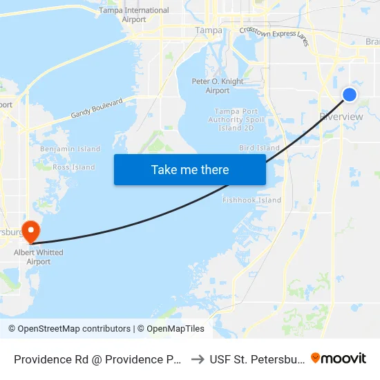 Providence Rd @ Providence Park to USF St. Petersburg map