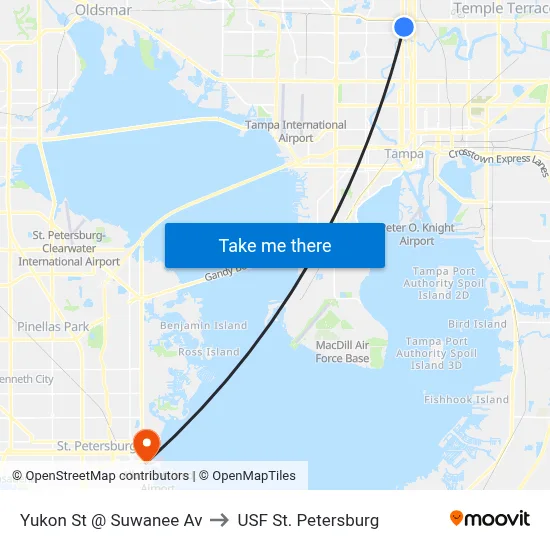 Yukon St @ Suwanee Av to USF St. Petersburg map