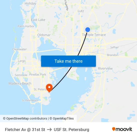 Fletcher Av @ 31st St to USF St. Petersburg map