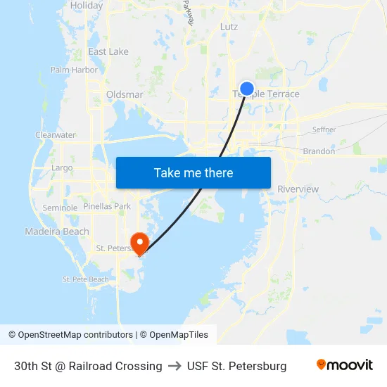 30th St @ Railroad Crossing to USF St. Petersburg map
