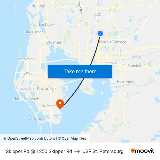 Skipper Rd @ 1250 Skipper Rd to USF St. Petersburg map