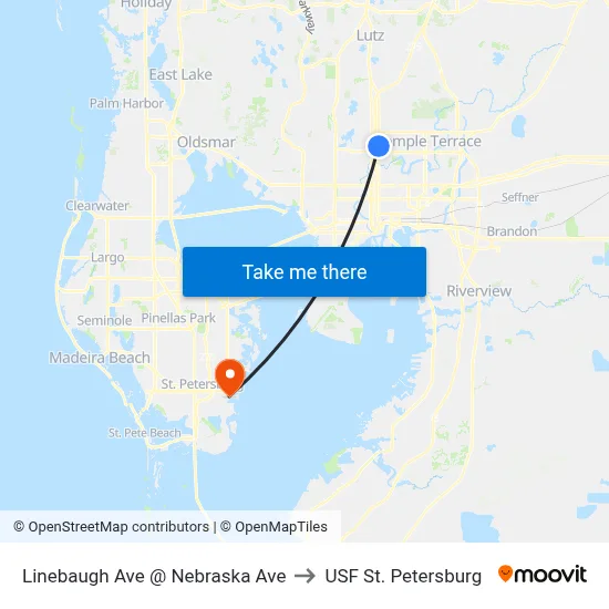 Linebaugh Ave @ Nebraska Ave to USF St. Petersburg map