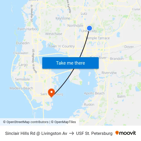 Sinclair Hills Rd @ Livingston Av to USF St. Petersburg map