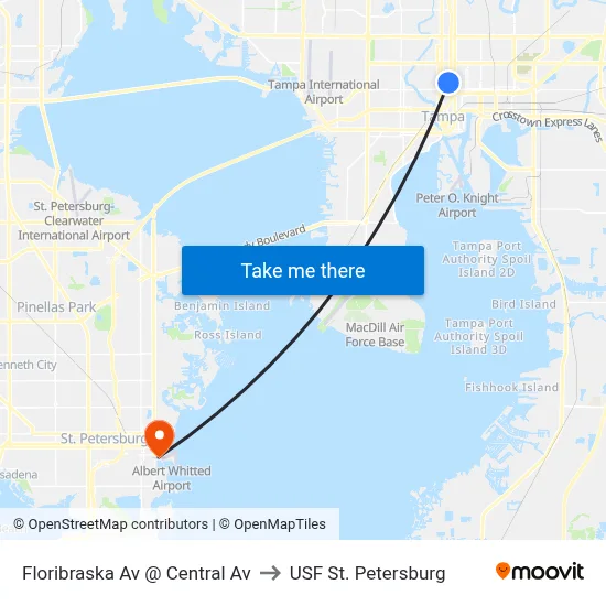Floribraska Av @ Central Av to USF St. Petersburg map