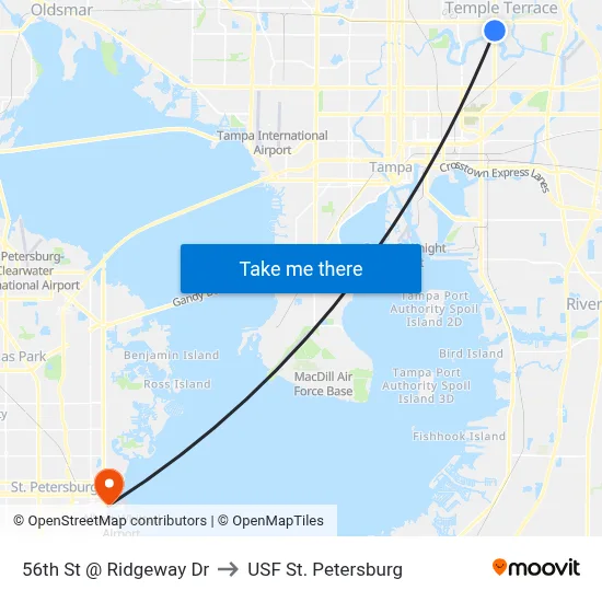 56th St @ Ridgeway Dr to USF St. Petersburg map