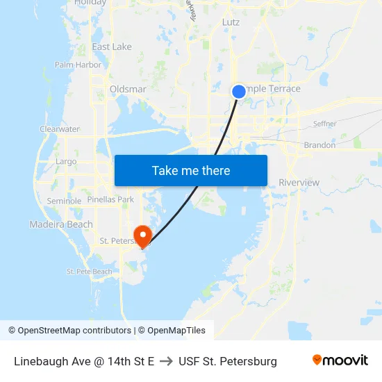 Linebaugh Ave @ 14th St E to USF St. Petersburg map