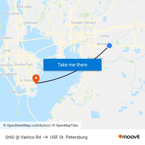 Sr60 @ Valrico Rd to USF St. Petersburg map
