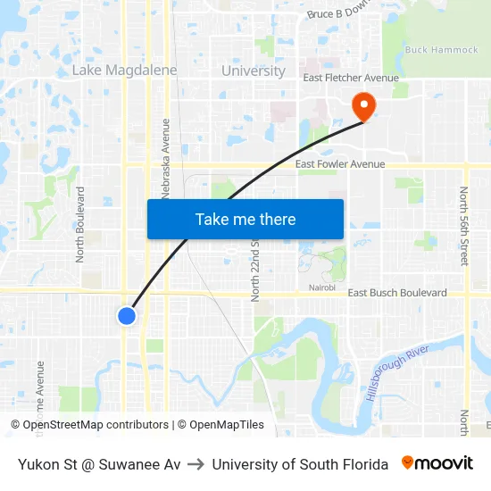 Yukon St @ Suwanee Av to University of South Florida map