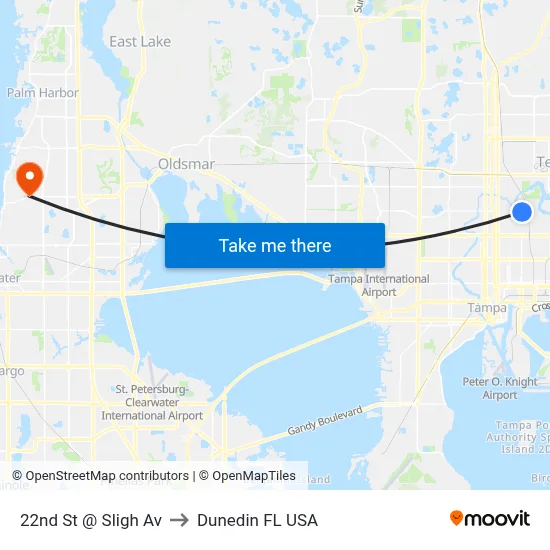 22nd St @ Sligh Av to Dunedin FL USA map