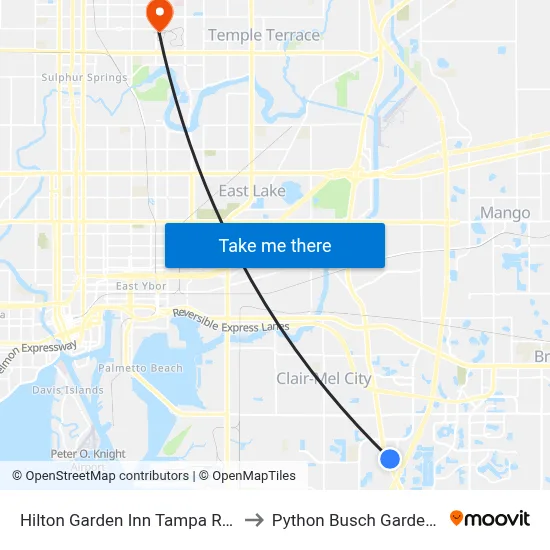 Hilton Garden Inn Tampa Riverview Brandon to Python Busch Gardens Tampa Bay map