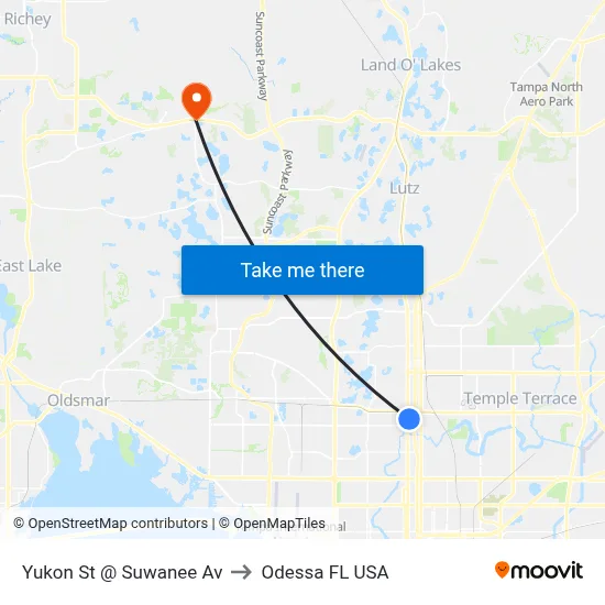Yukon St @ Suwanee Av to Odessa FL USA map