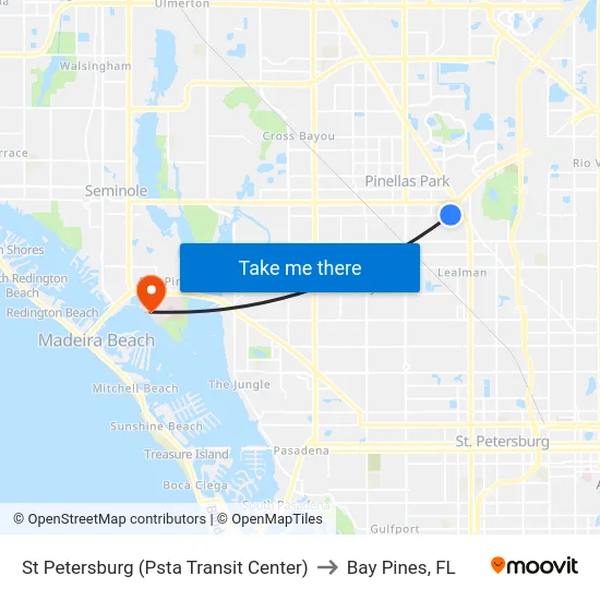 St Petersburg (Psta Transit Center) to Bay Pines, FL map