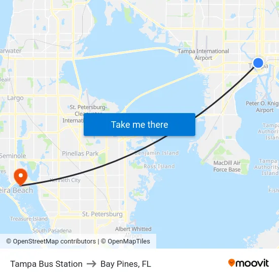 Tampa Bus Station to Bay Pines, FL map