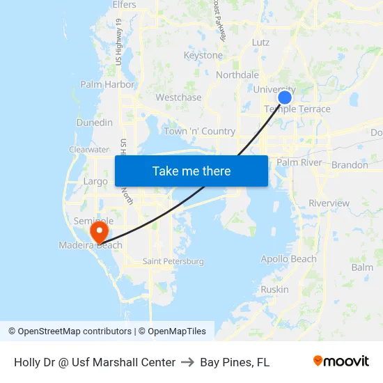 Holly Dr @ Usf Marshall Center to Bay Pines, FL map
