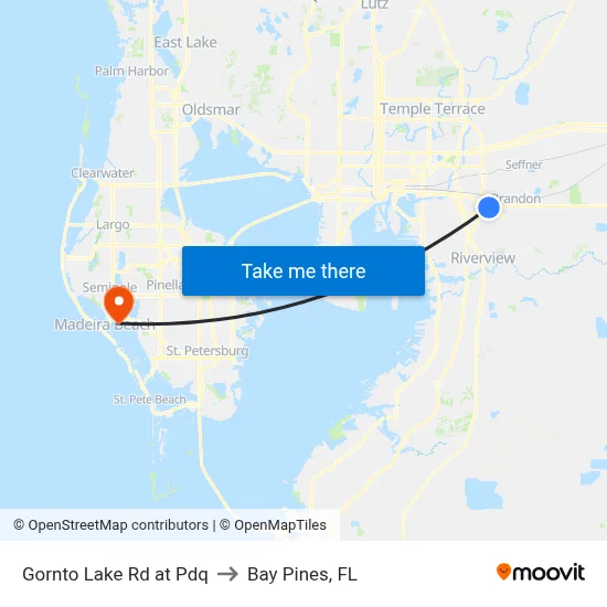 Gornto Lake Rd at Pdq to Bay Pines, FL map