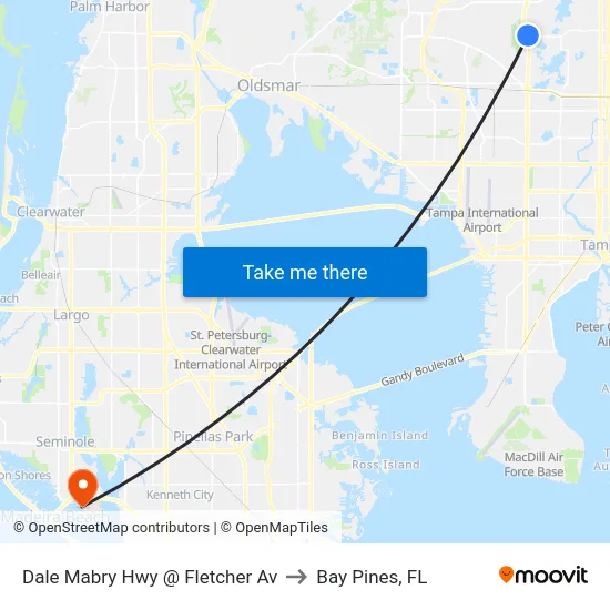 Dale Mabry Hwy @ Fletcher Av to Bay Pines, FL map