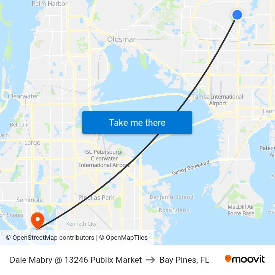 Dale Mabry @ 13246 Publix Market to Bay Pines, FL map
