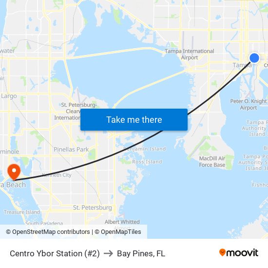 Centro Ybor Station (#2) to Bay Pines, FL map