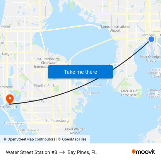 Water Street Station #8 to Bay Pines, FL map