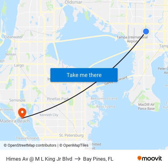 Himes Av @ M L King Jr Blvd to Bay Pines, FL map