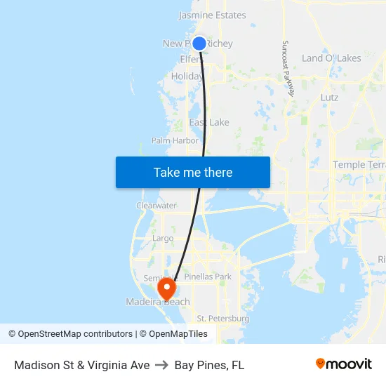 Madison St & Virginia Ave to Bay Pines, FL map
