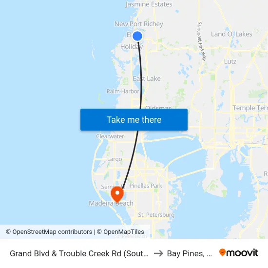 Grand Blvd & Trouble Creek Rd (South) to Bay Pines, FL map