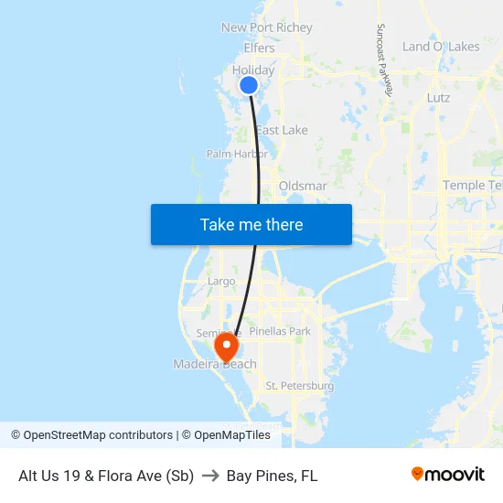 Alt Us 19 & Flora Ave (Sb) to Bay Pines, FL map