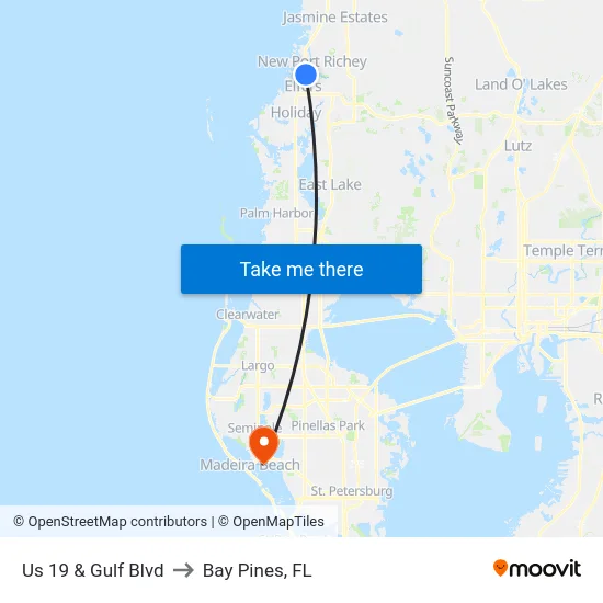 Us 19 & Gulf Blvd to Bay Pines, FL map