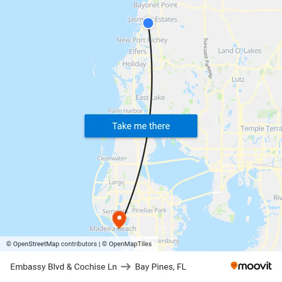 Embassy Blvd & Cochise Ln to Bay Pines, FL map
