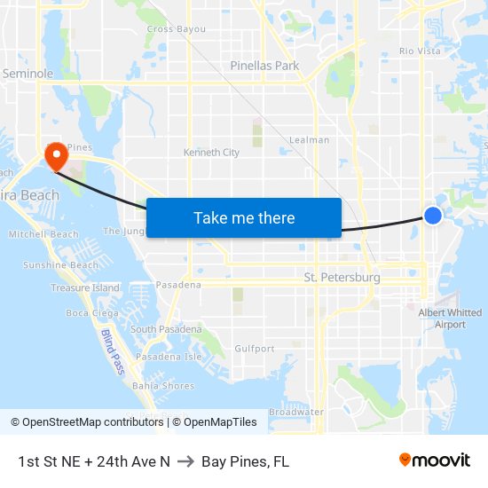 1st St NE + 24th Ave N to Bay Pines, FL map