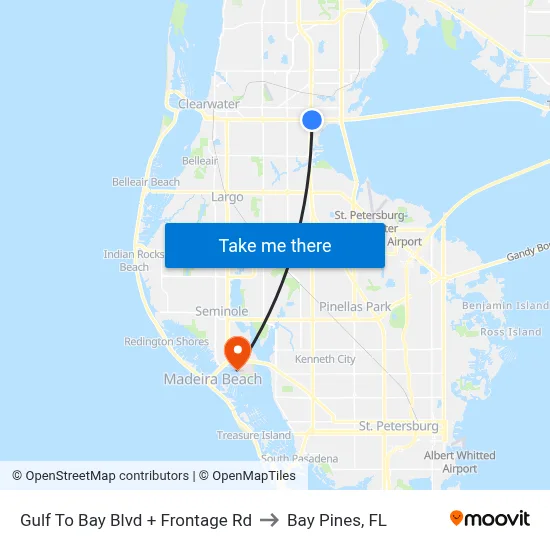 Gulf To Bay Blvd + Frontage Rd to Bay Pines, FL map