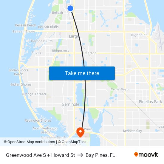Greenwood Ave S + Howard St to Bay Pines, FL map